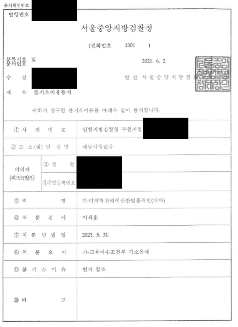 대마매수 기소유예