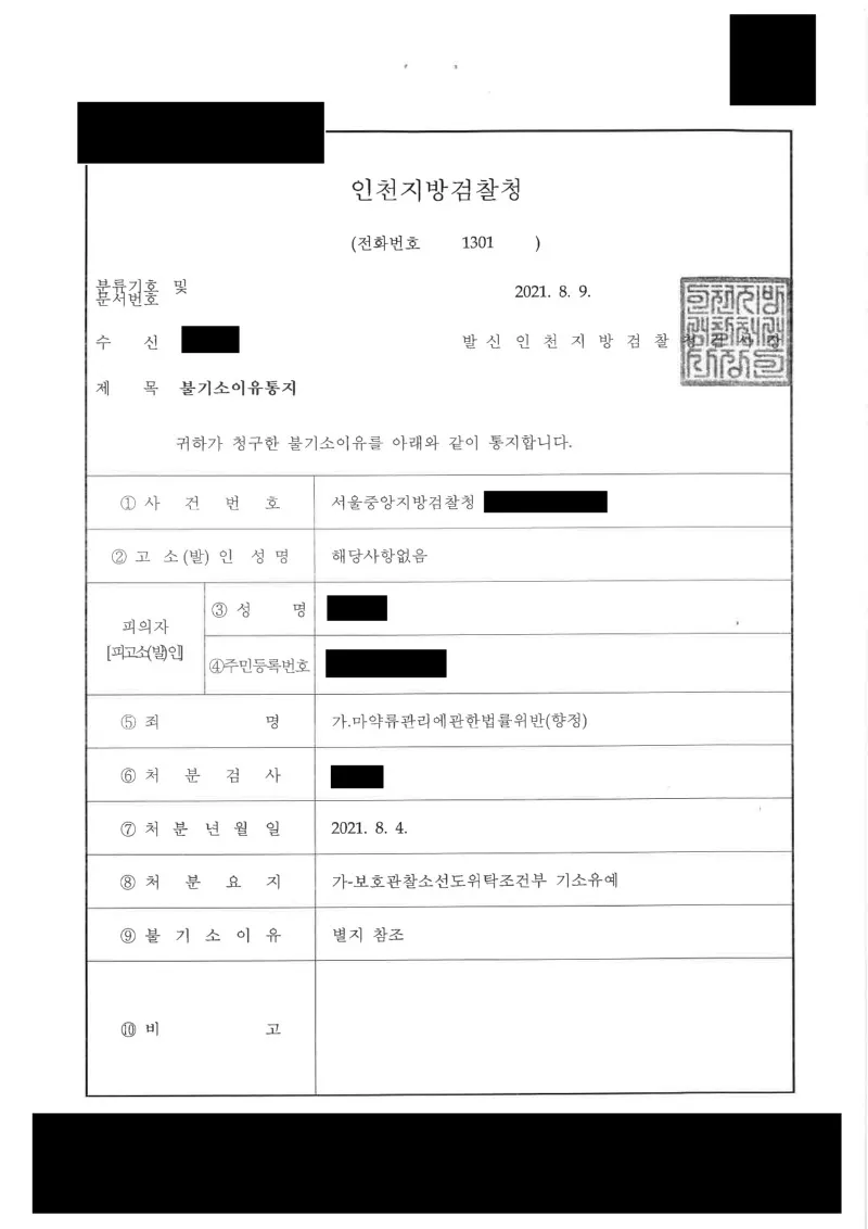 엑스터시투약 기소유예