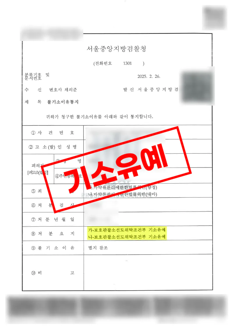 대마·엑스터시 투약 사건, 보호관찰소 선도위탁조건부 기소유예로 마무리된 사례